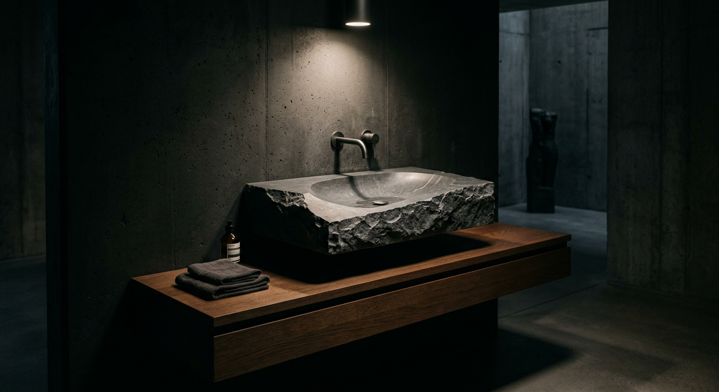 Lavabo monolítico suspendido en Neolith para baño a medida Projecta