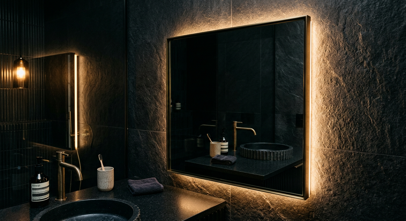 Espejo retroiluminado con LED en baño a medida Projecta