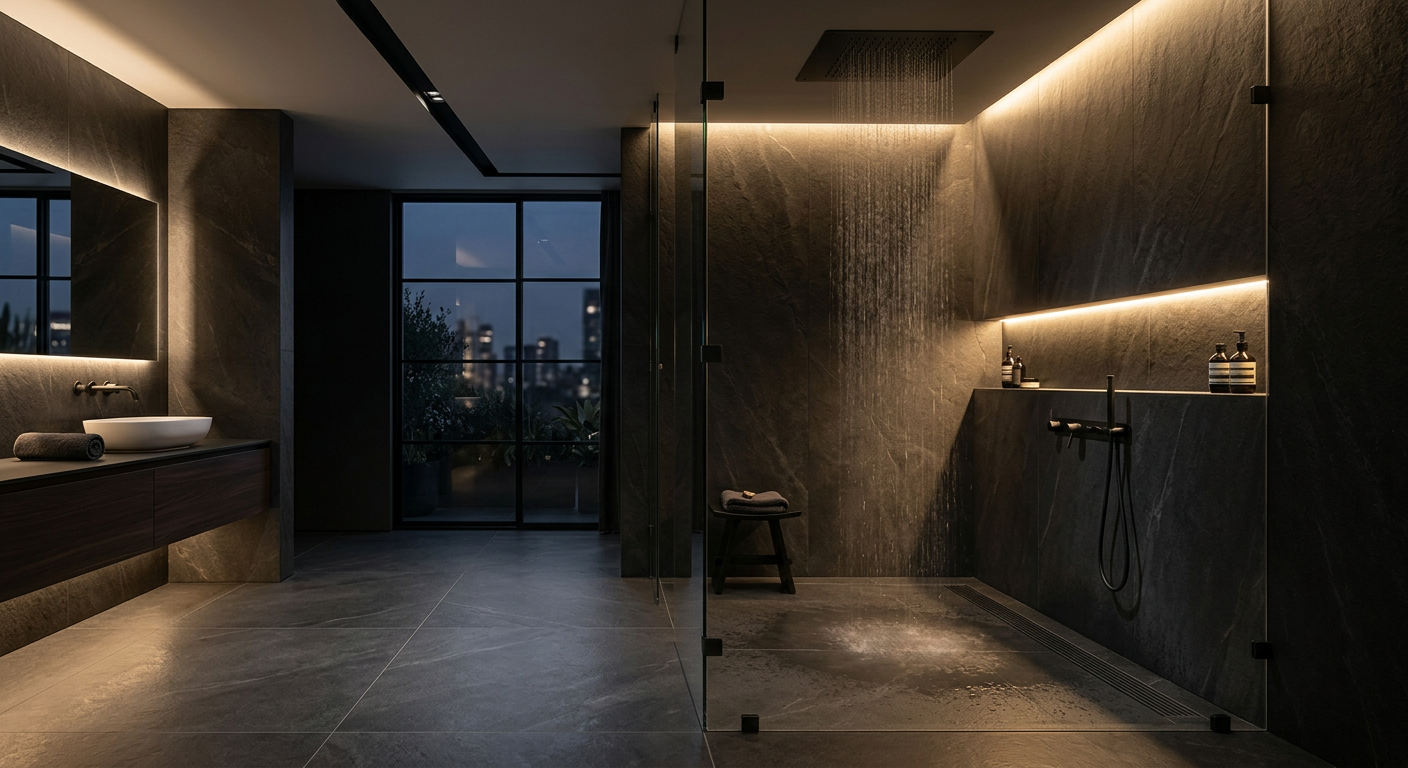Ducha walk-in en piedra Neolith para baño a medida Projecta