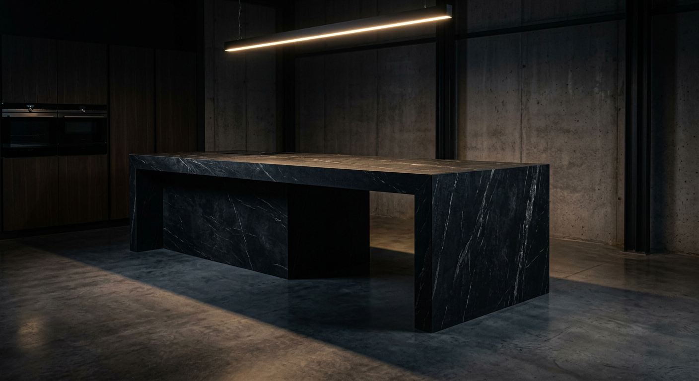 Cocina premium Projecta con isla monolítica en Neolith en Barcelona